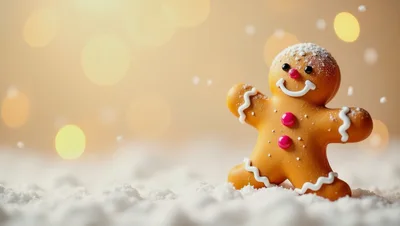 Gingerbread Man Cookie Standing In Snow