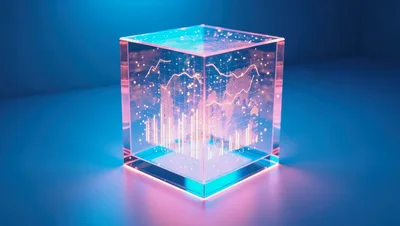 Glowing Data Visualization Inside A Transparent Glass Cube