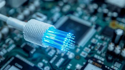 Fiber Optic Cable Connector Over Computer Circuit Board