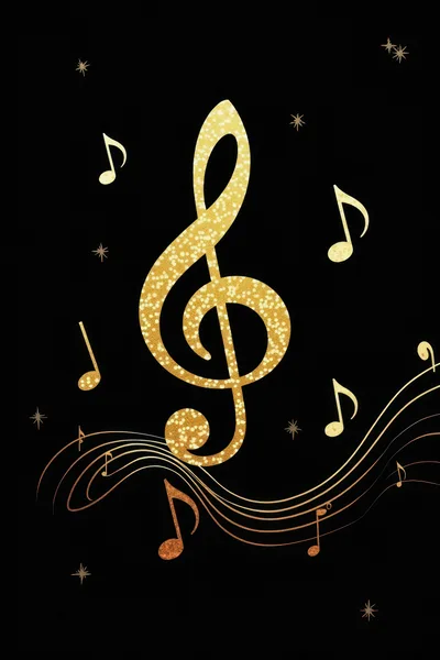 Golden Treble Clef With Musical Notes And Staff