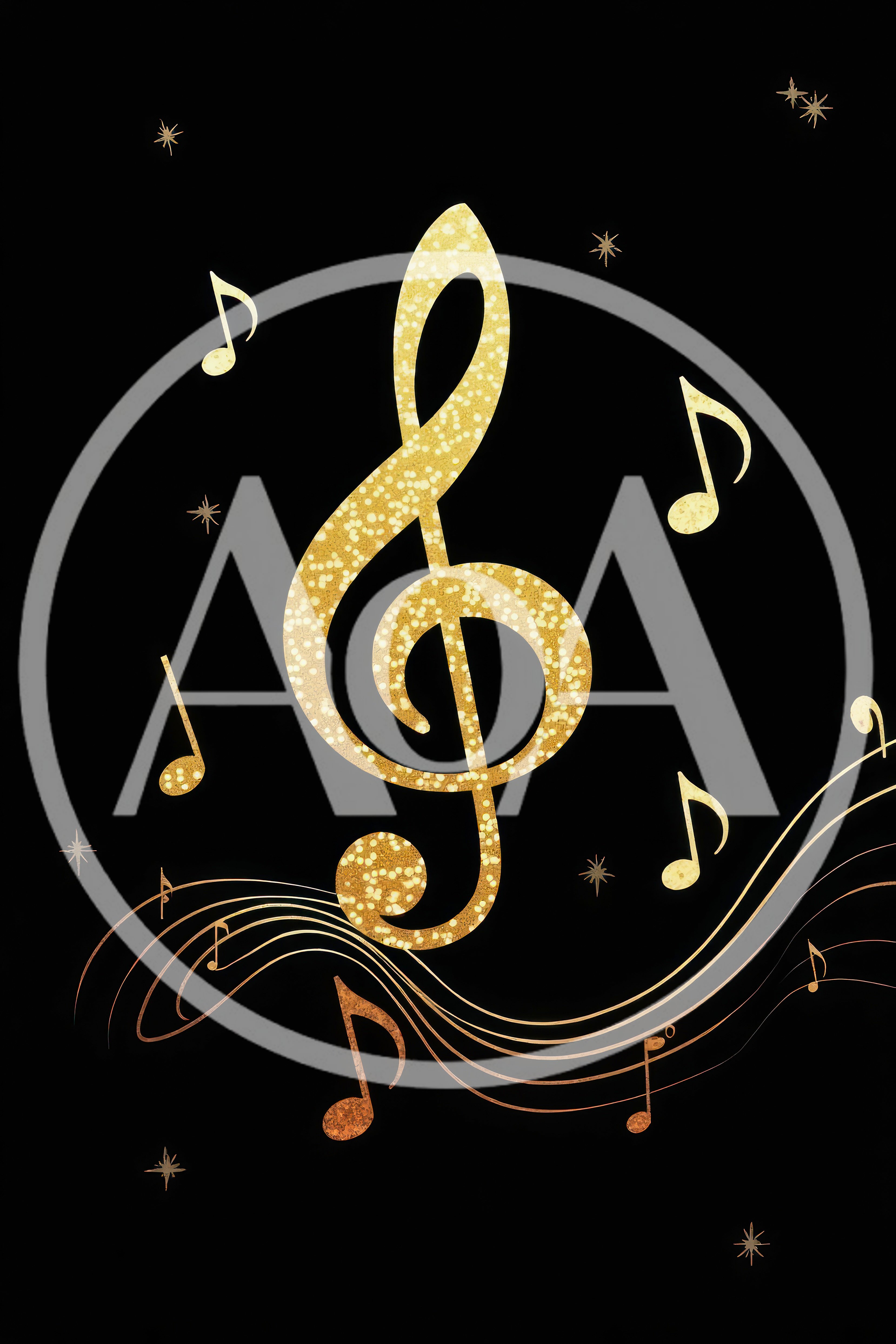 Golden Treble Clef With Musical Notes And Staff