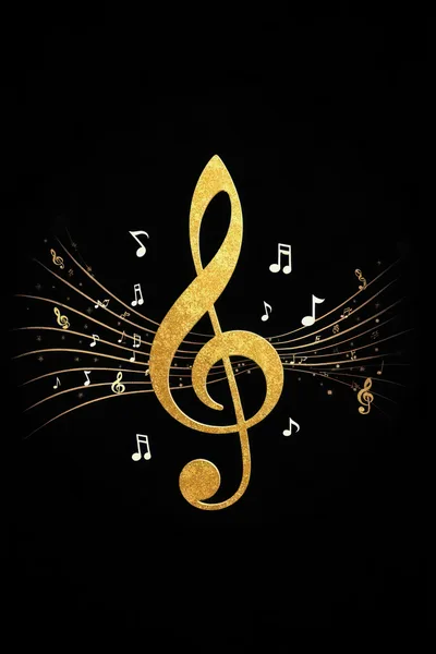 Golden Treble Clef With Floating Musical Notes