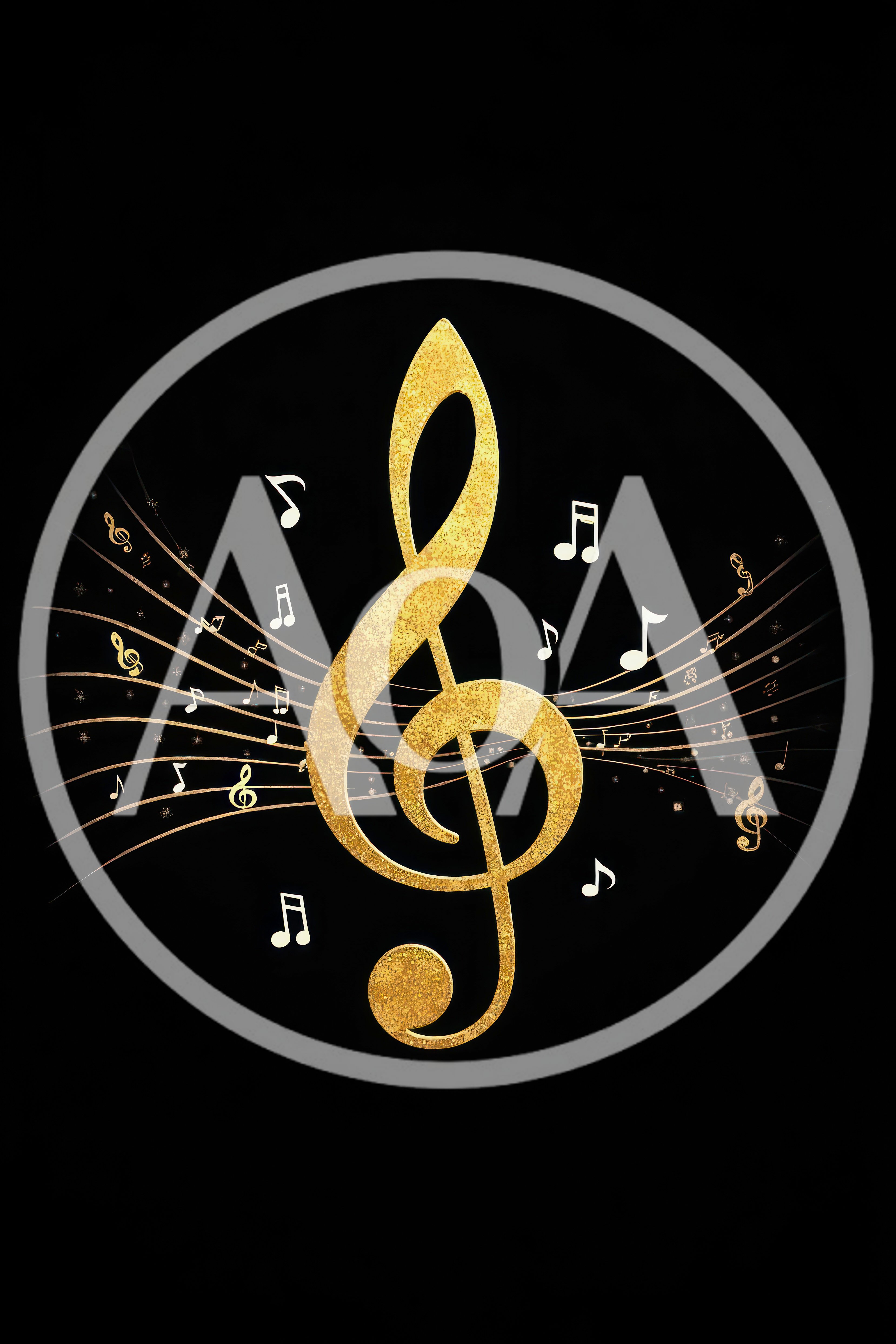 Golden Treble Clef With Floating Musical Notes