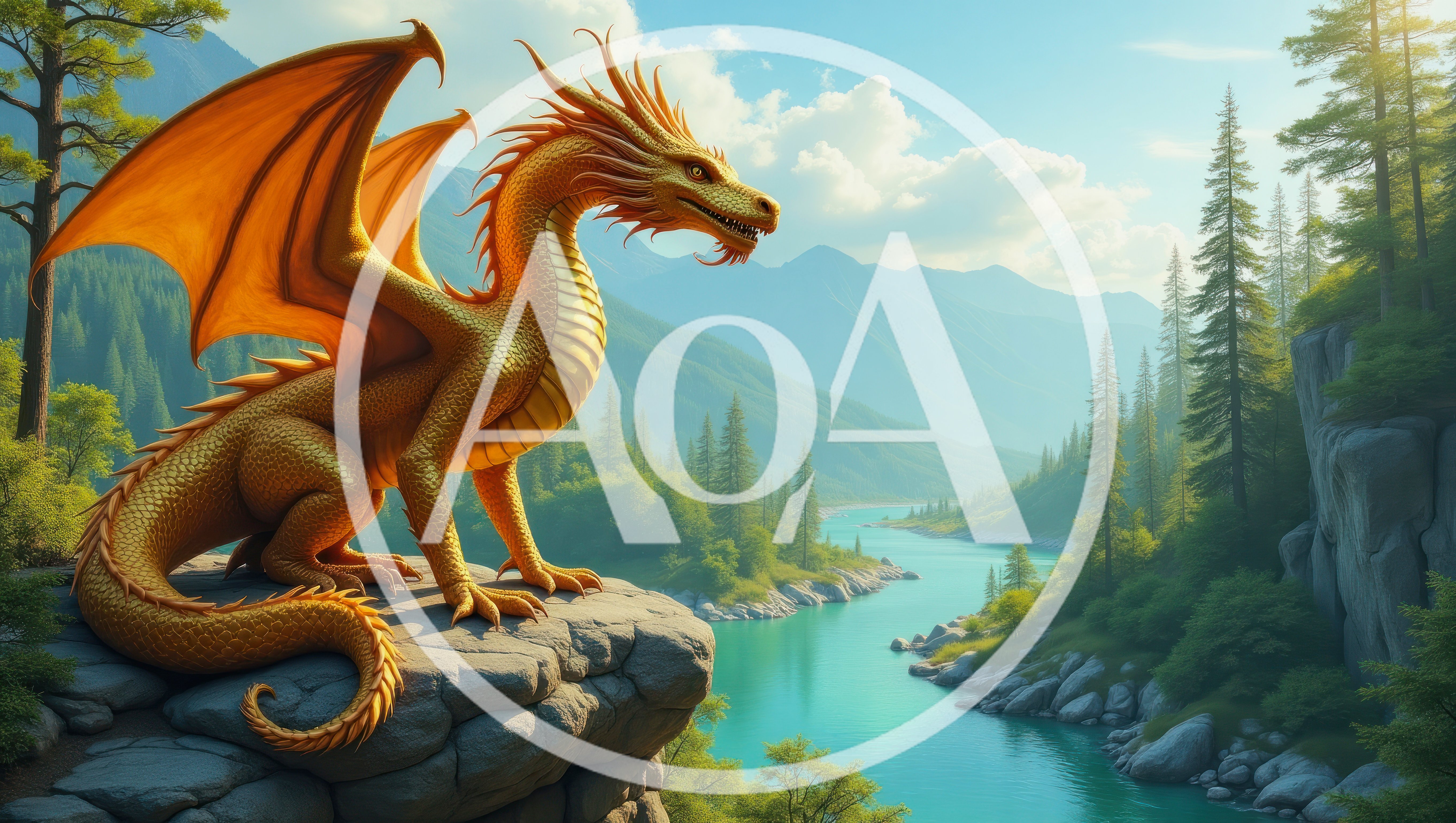 Golden Dragon Perched On A Rocky Cliffside