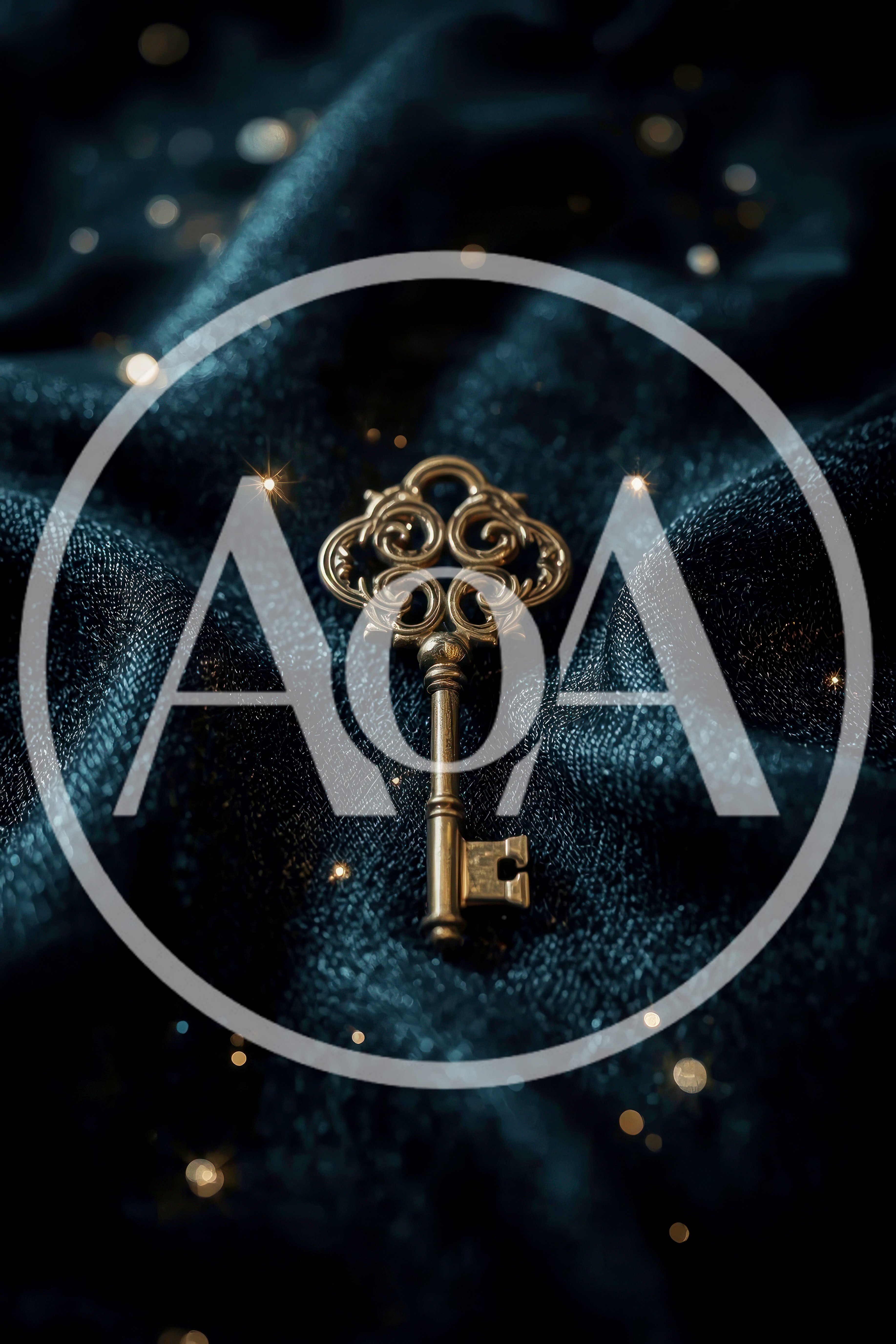 Ornate Antique Brass Key On Shimmering Dark Fabric