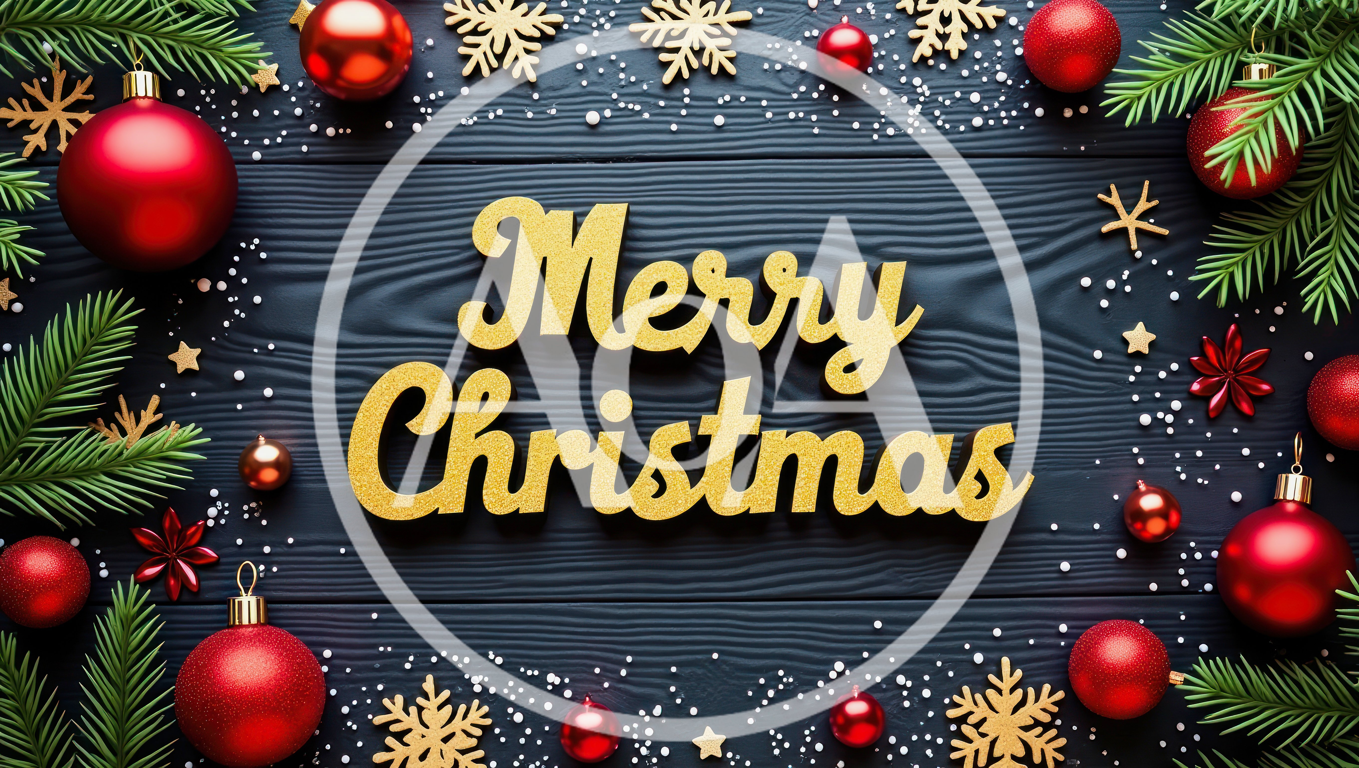 Merry Christmas Greeting Card With Red Ornaments