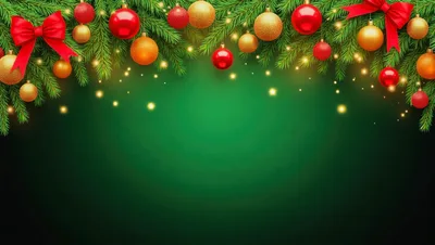 Christmas Pine Garland With Red And Gold Ornaments