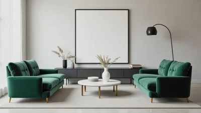Modern Living Room Interior With Green Velvet Sofas