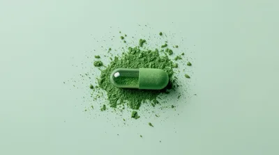 Green Herbal Supplement Capsule With Powder