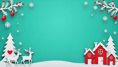 Christmas Paper Cutout Background With Reindeer And Houses