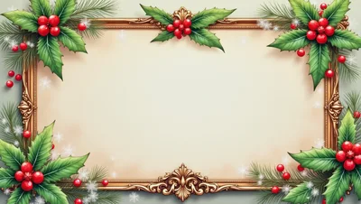 Christmas Holly Frame With Blank Parchment Center