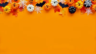 Halloween Flat Lay Decoration on Orange Background