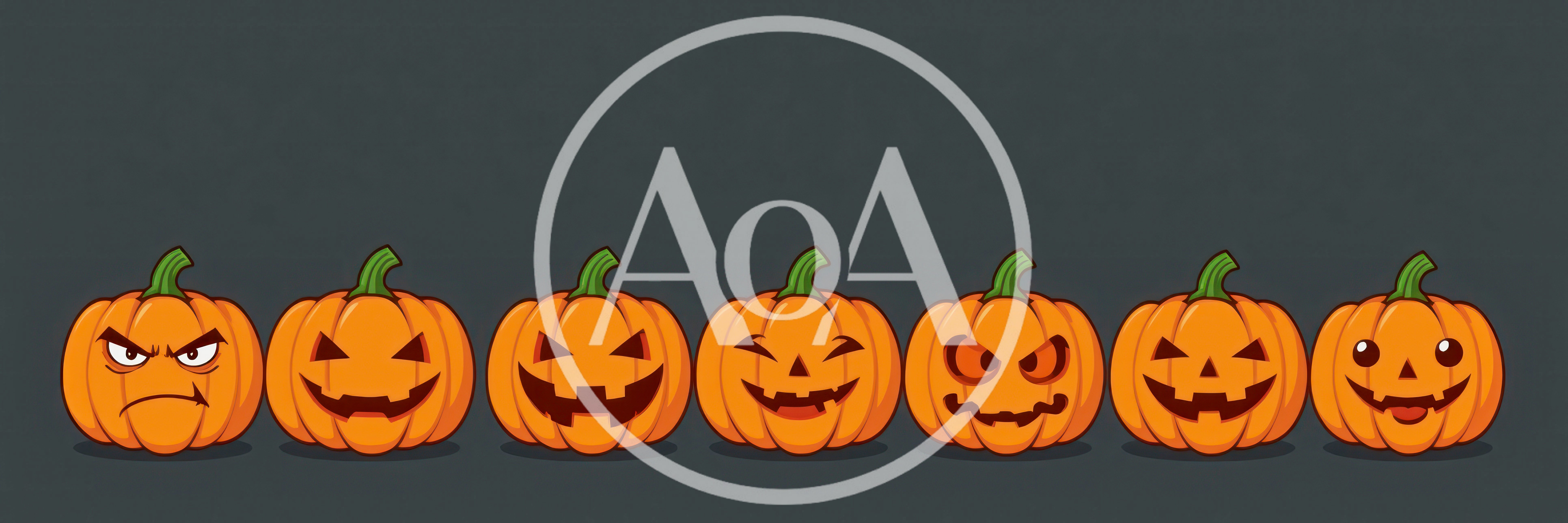 Row Of Seven Cartoon Halloween Jack O Lantern Pumpkins