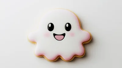 Cute Ghost Shaped Sugar Cookie With Pink Icing