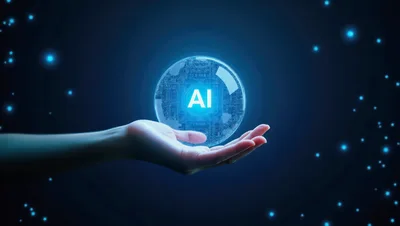 Human Hand Holding Glowing Digital AI Sphere