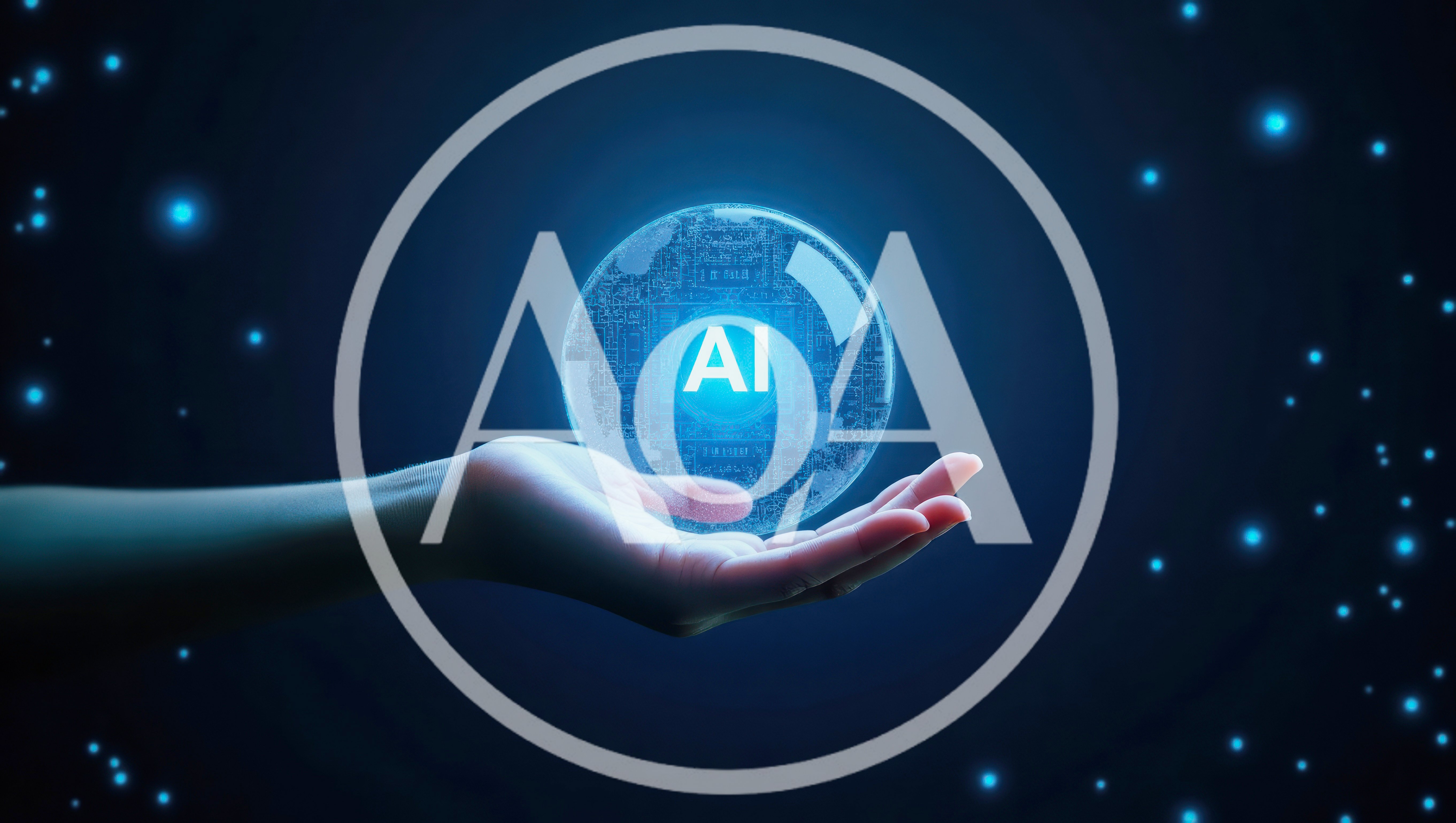 Human Hand Holding Glowing Digital AI Sphere