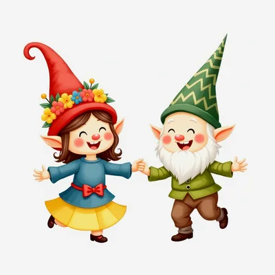Cute Cartoon Gnomes Dancing Together