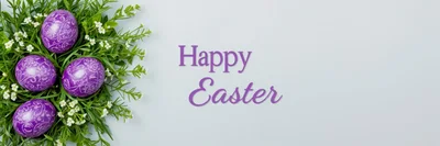 Purple Easter Eggs With Greenery And White Flowers