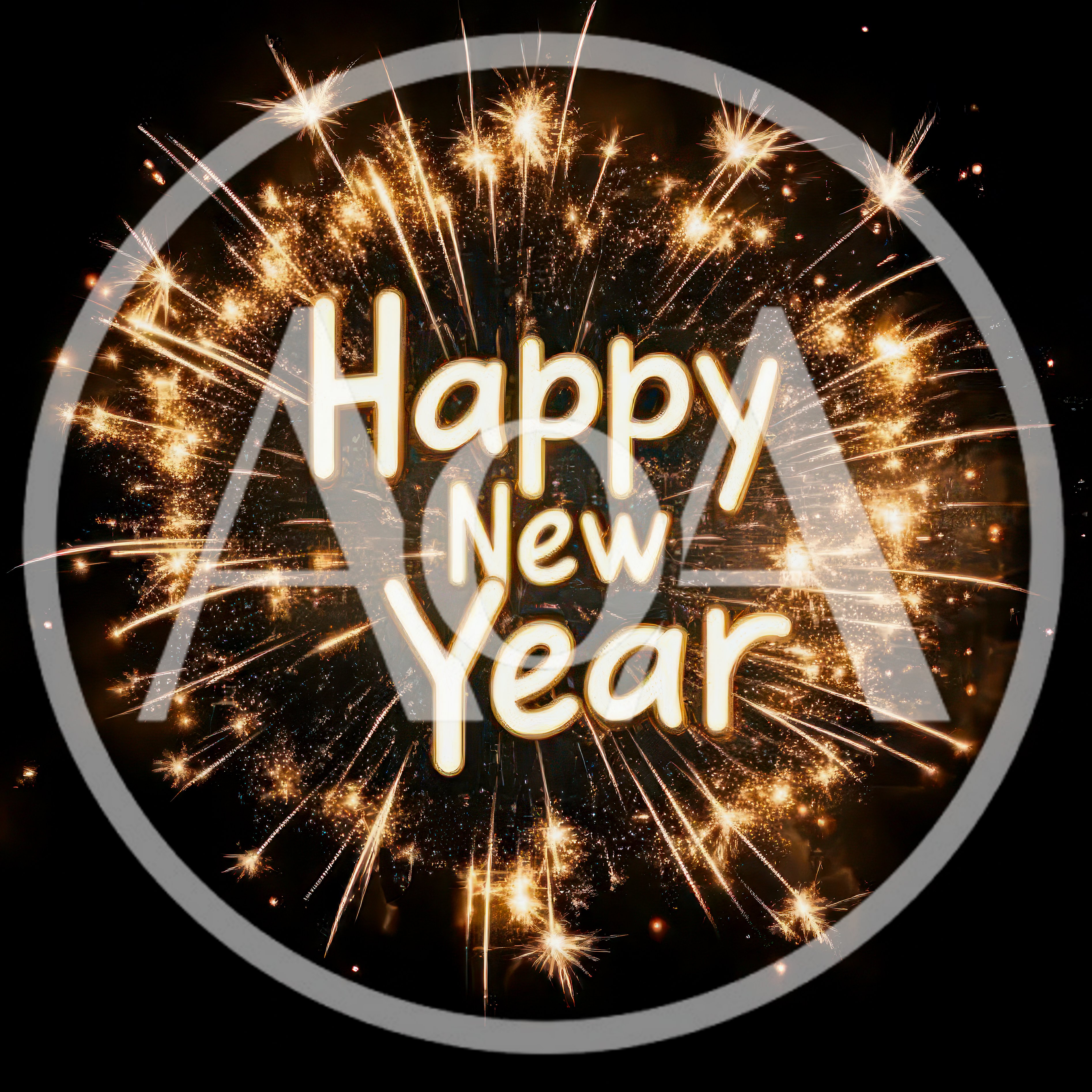 Golden Fireworks Display With Happy New Year Text