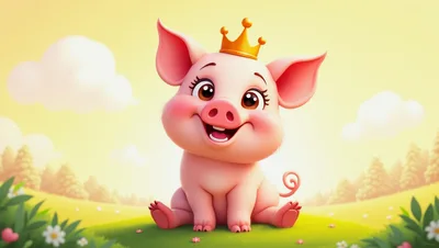 Cute Cartoon Piglet Wearing A Golden Crown