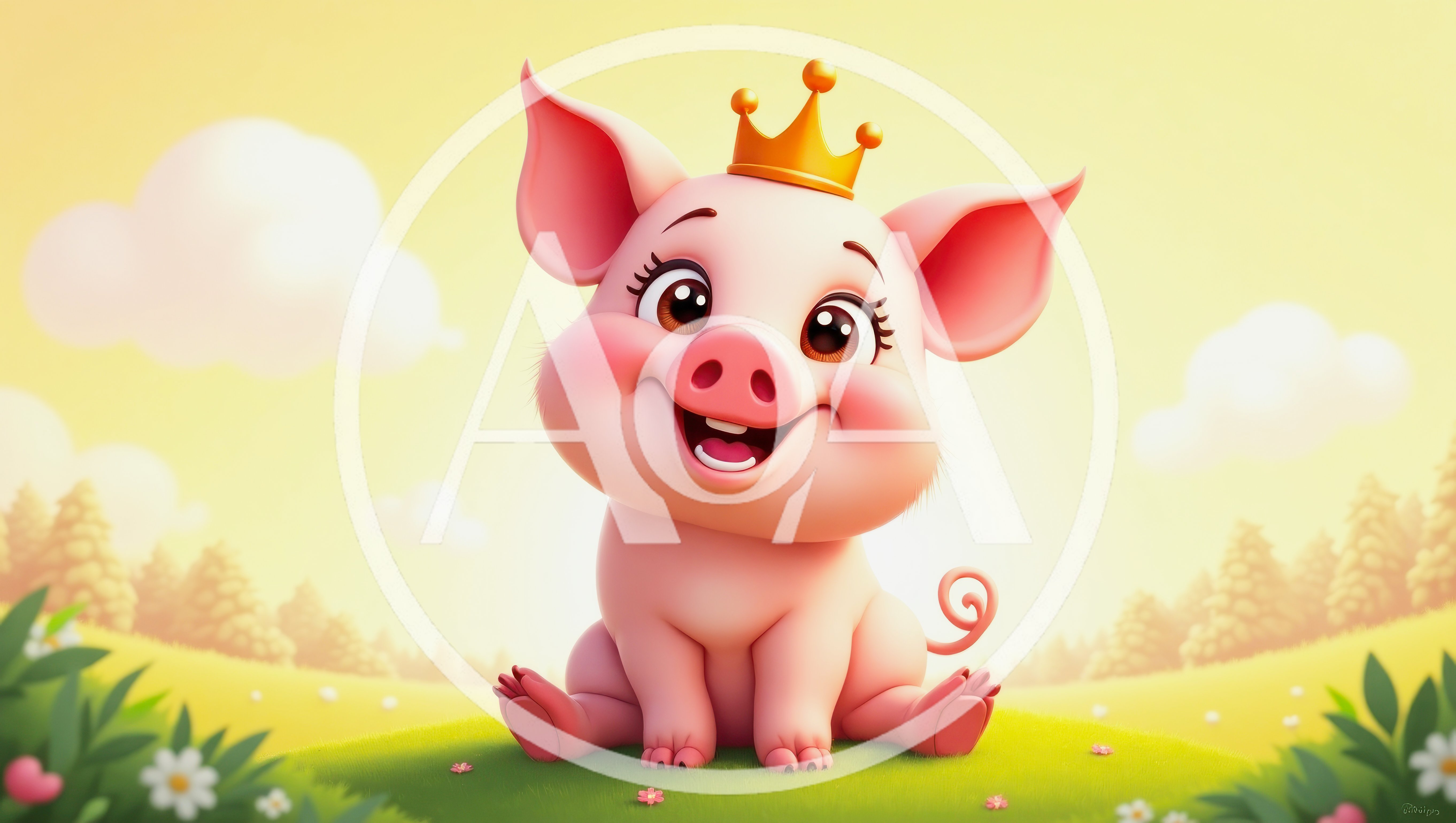 Cute Cartoon Piglet Wearing A Golden Crown