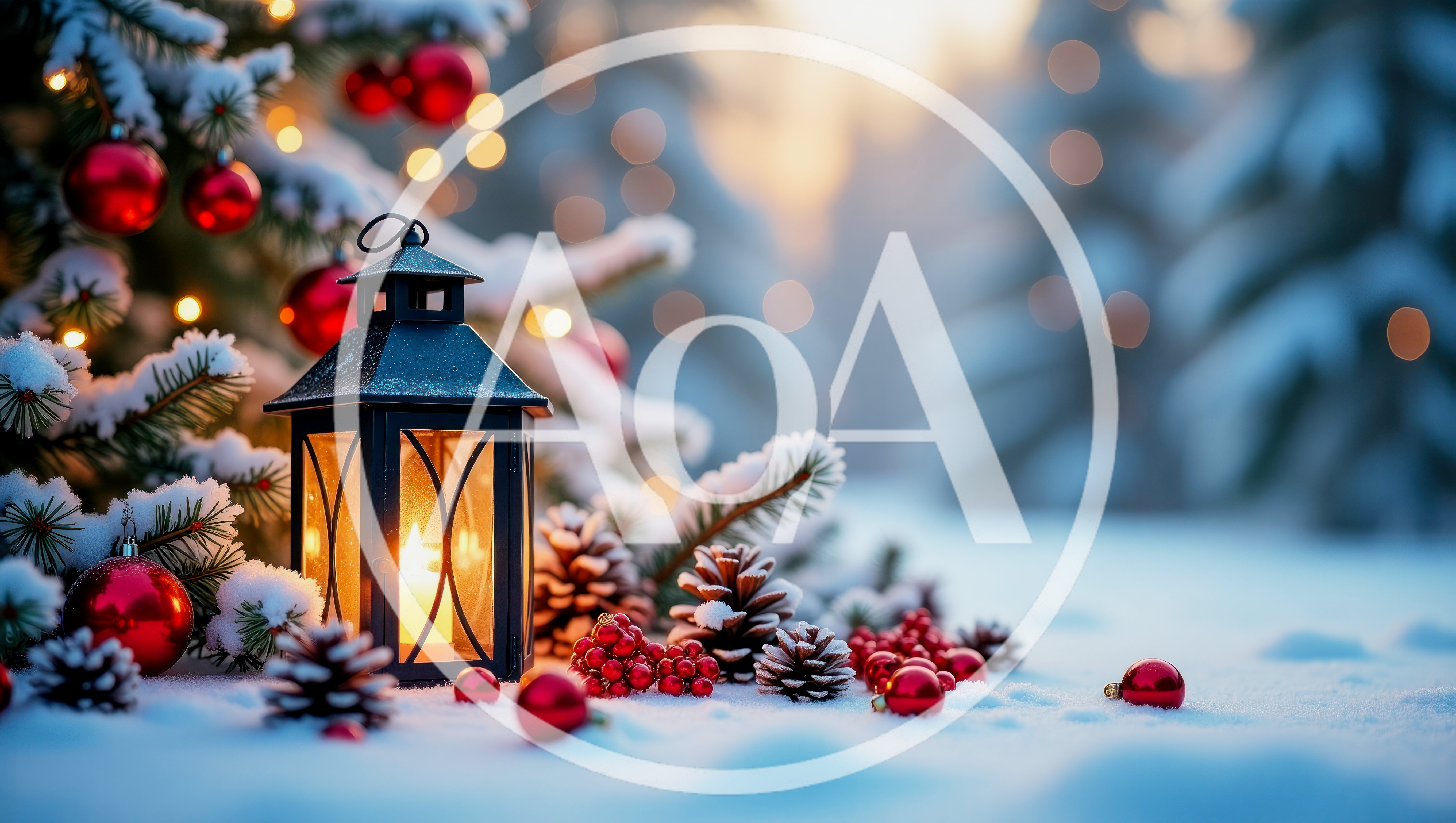 Christmas Lantern With Ornaments In Snowy Forest