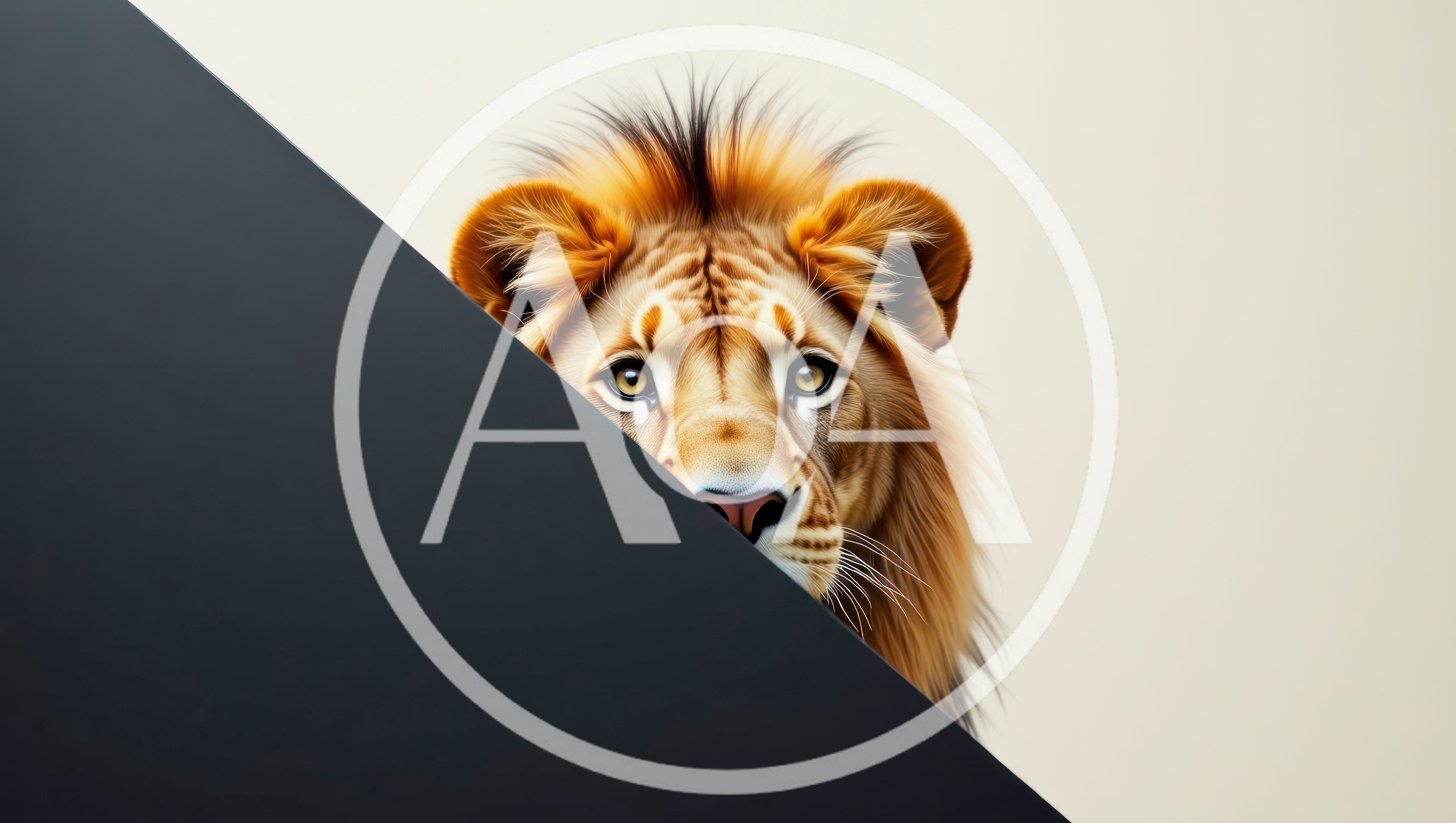 Lion Peeking From Behind A Dark Geometric Shape