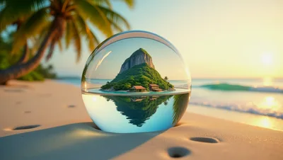 Crystal Ball Reflecting Tropical Island Landscape