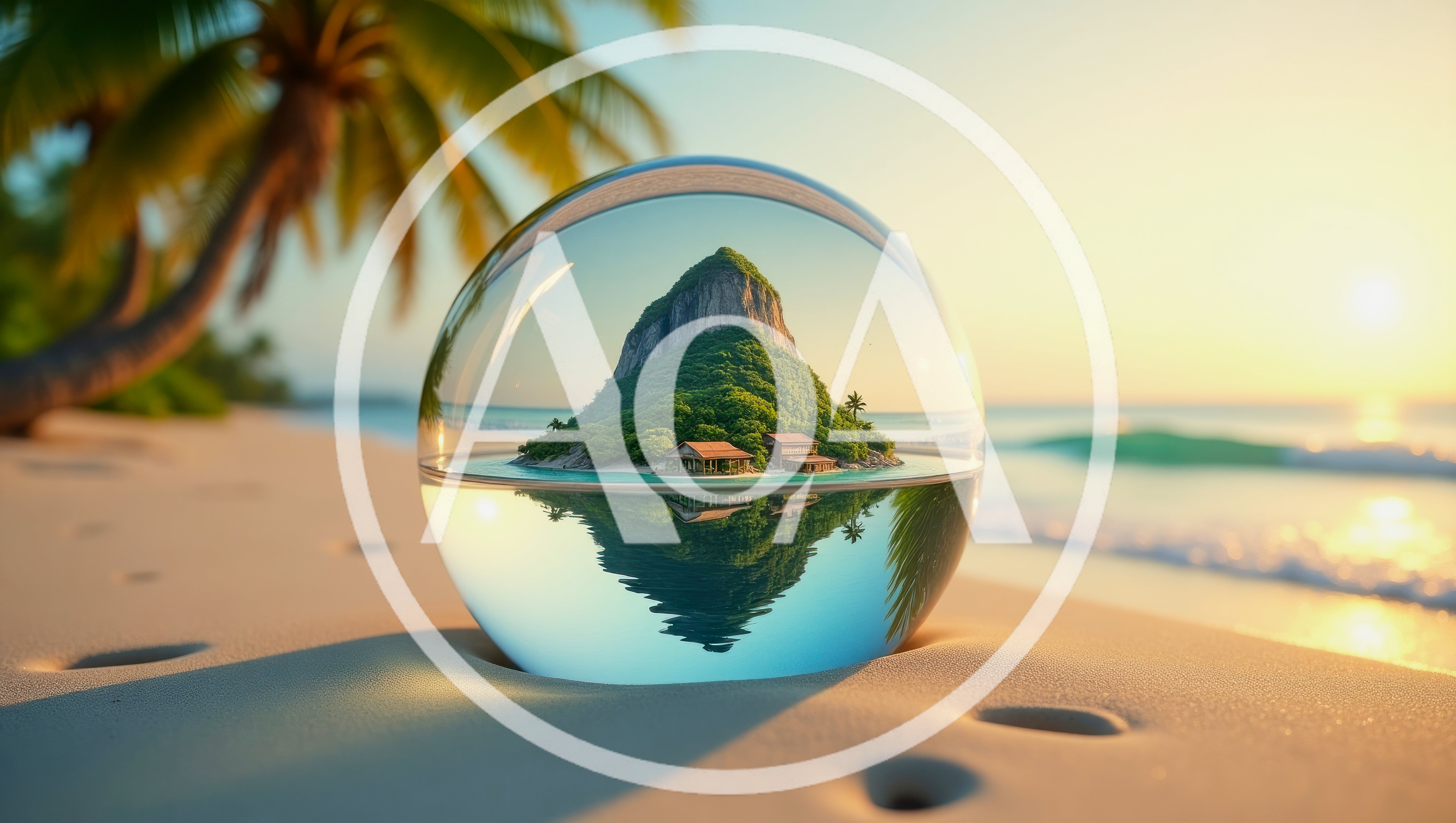 Crystal Ball Reflecting Tropical Island Landscape