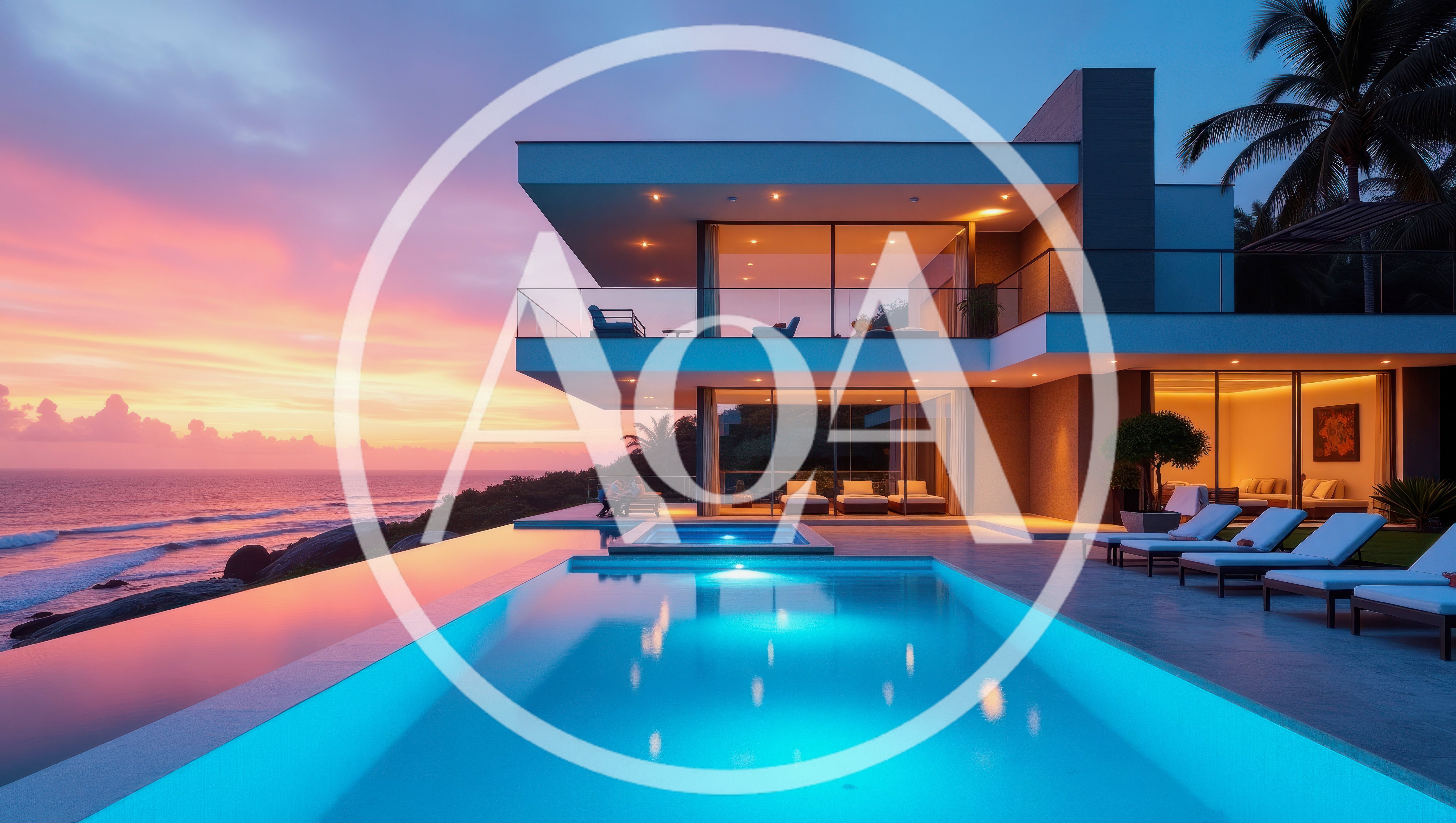 Modern Luxury Villa With Infinity Pool At Sunset