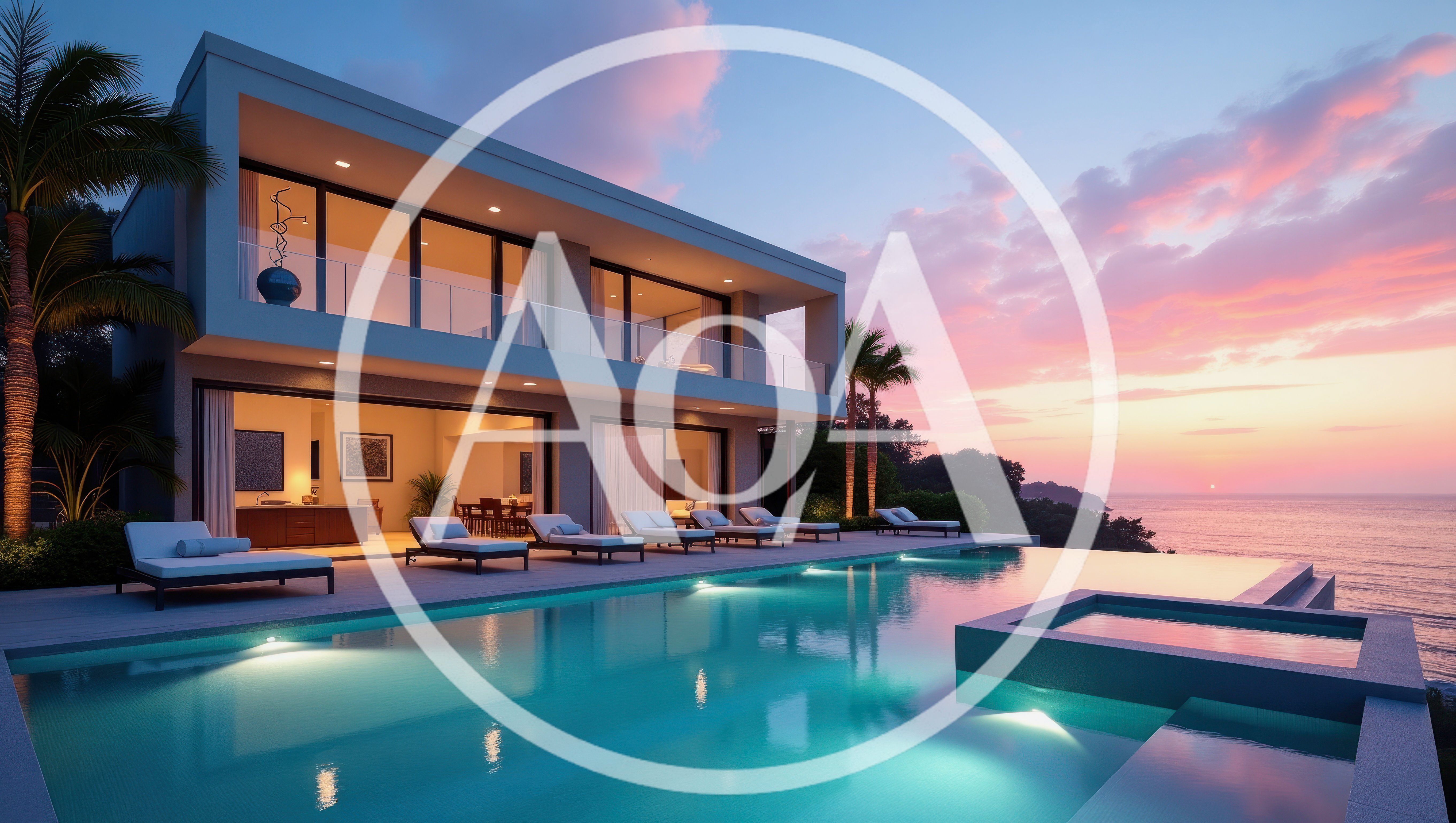 Modern Luxury Villa With Infinity Pool At Sunset