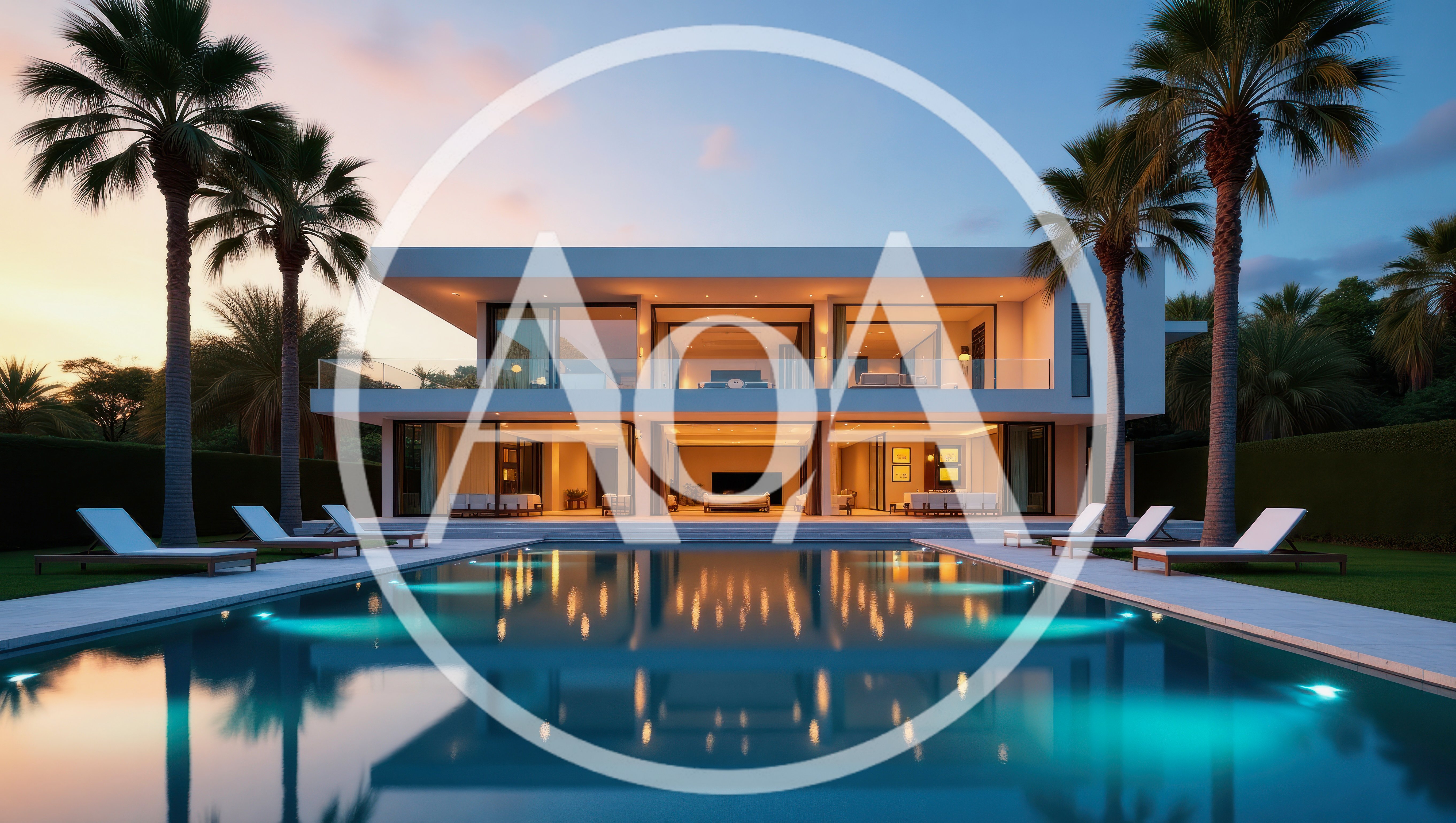Modern Luxury Villa With Infinity Pool At Sunset