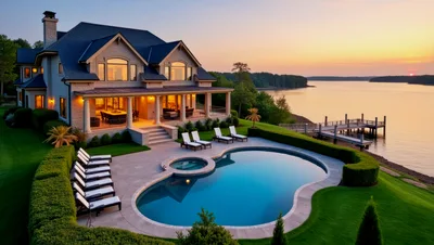 Luxury Waterfront Mansion With Infinity Pool At Sunset
