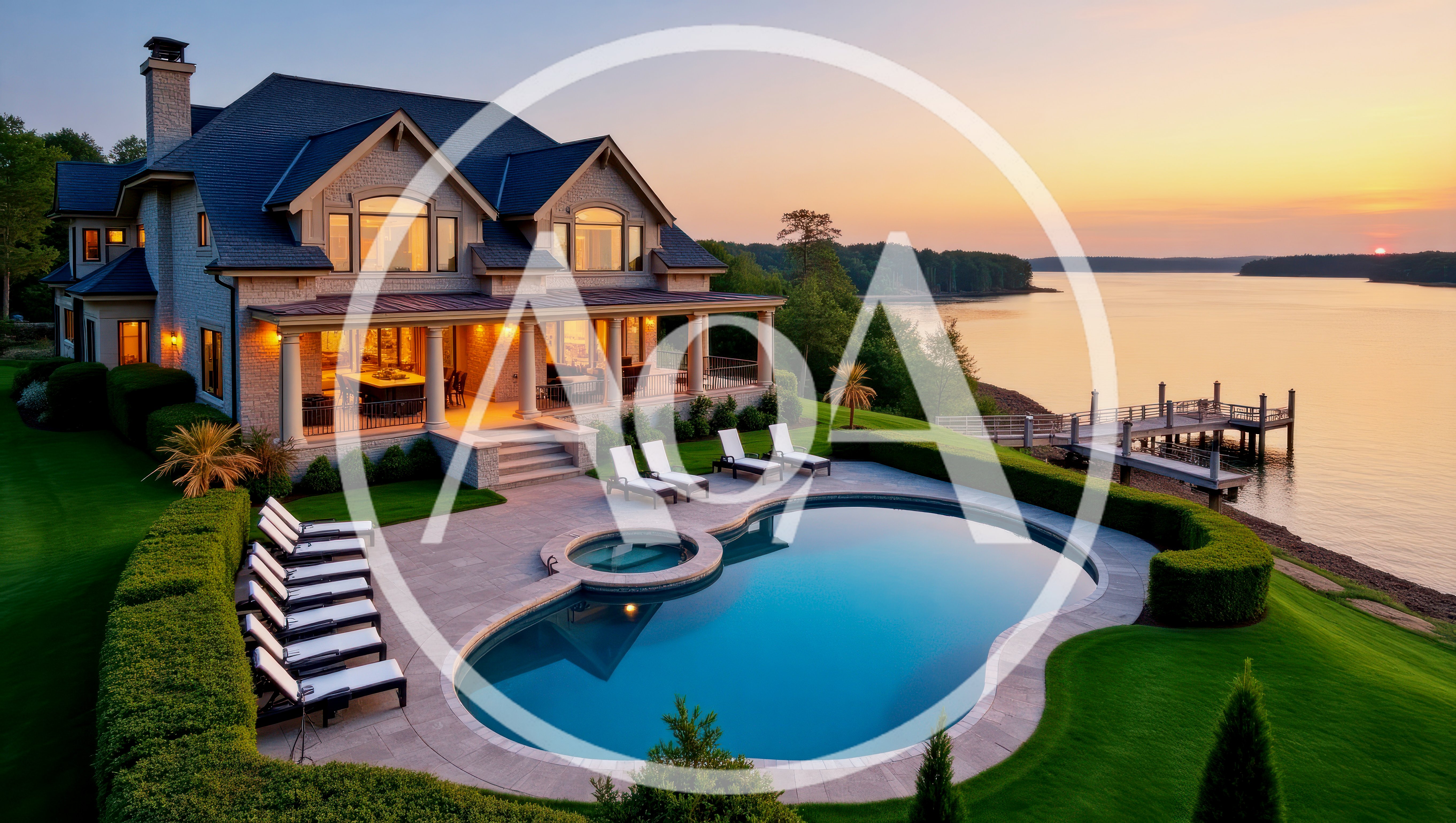 Luxury Waterfront Mansion With Infinity Pool At Sunset
