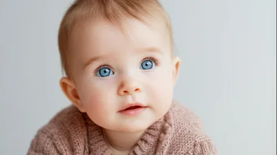 Close Up Portrait Of A Cute Baby With Blue Eyes