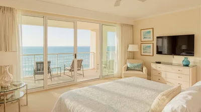 Luxury Hotel Bedroom With Ocean View Balcony