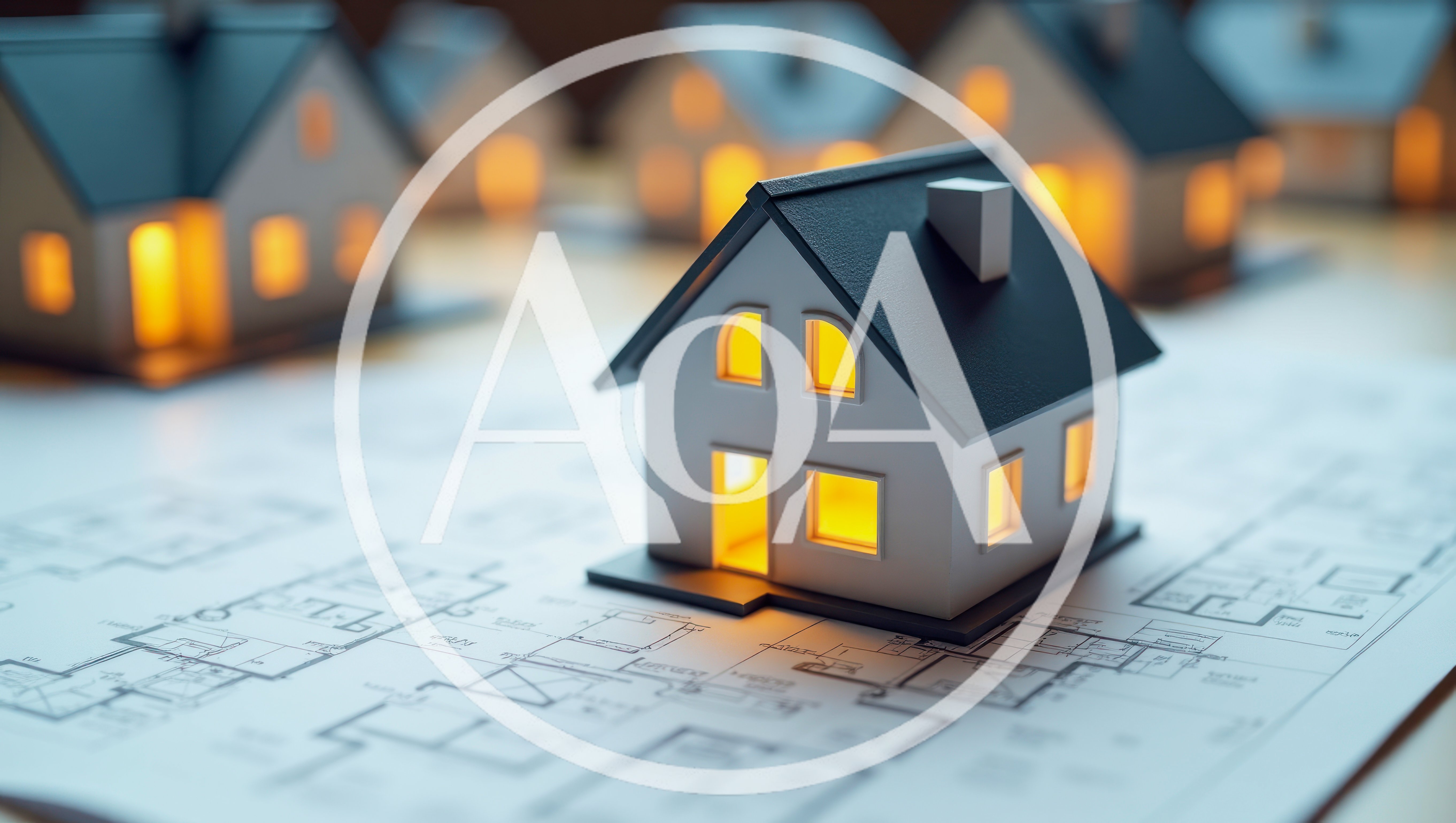 Miniature House Models Placed On Architectural Blueprints