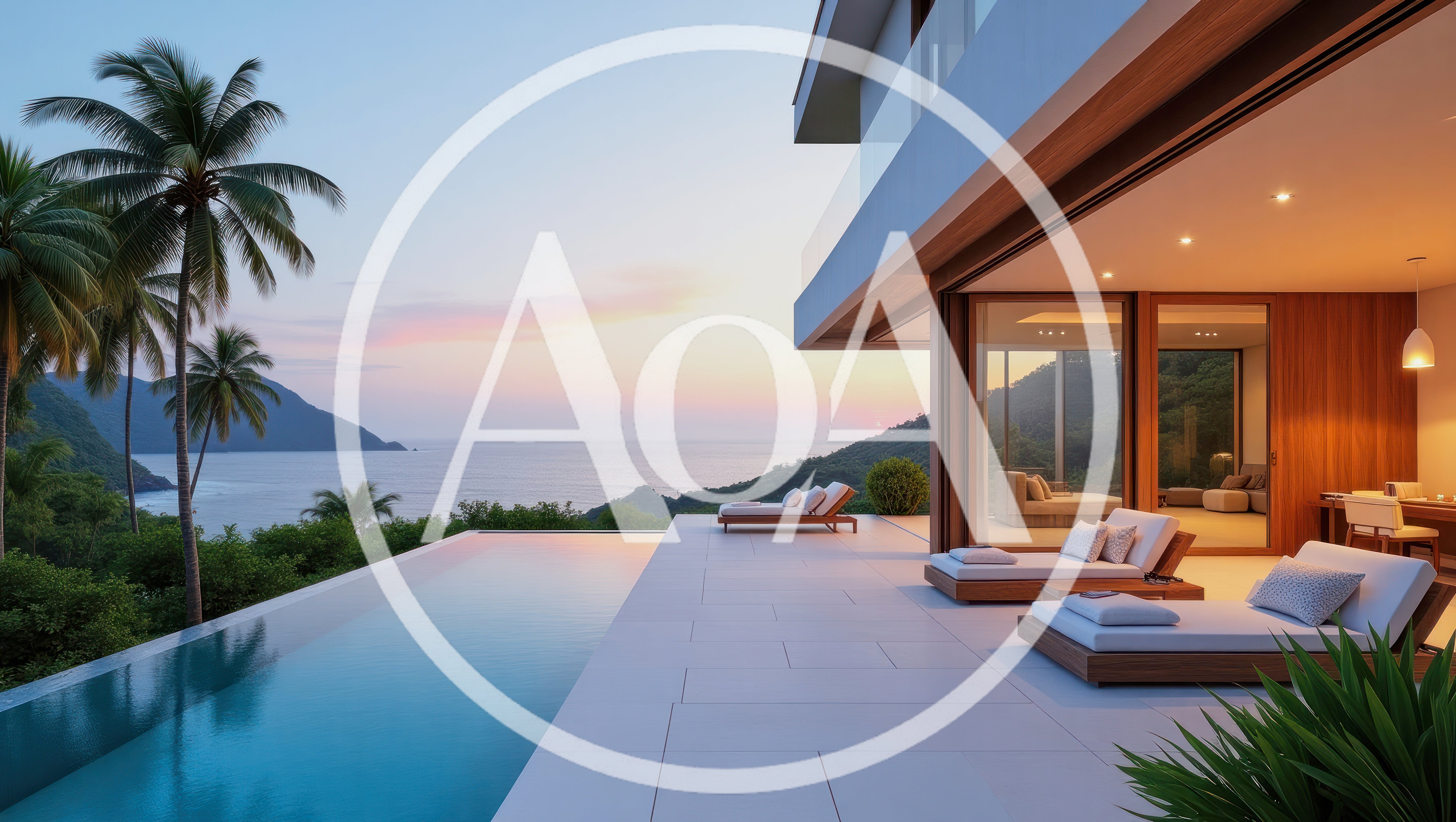 Luxury Modern Villa With Infinity Pool At Sunset