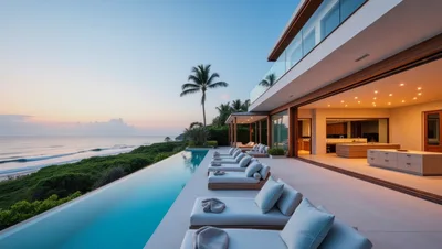 Luxury Modern Villa With Infinity Pool At Sunset