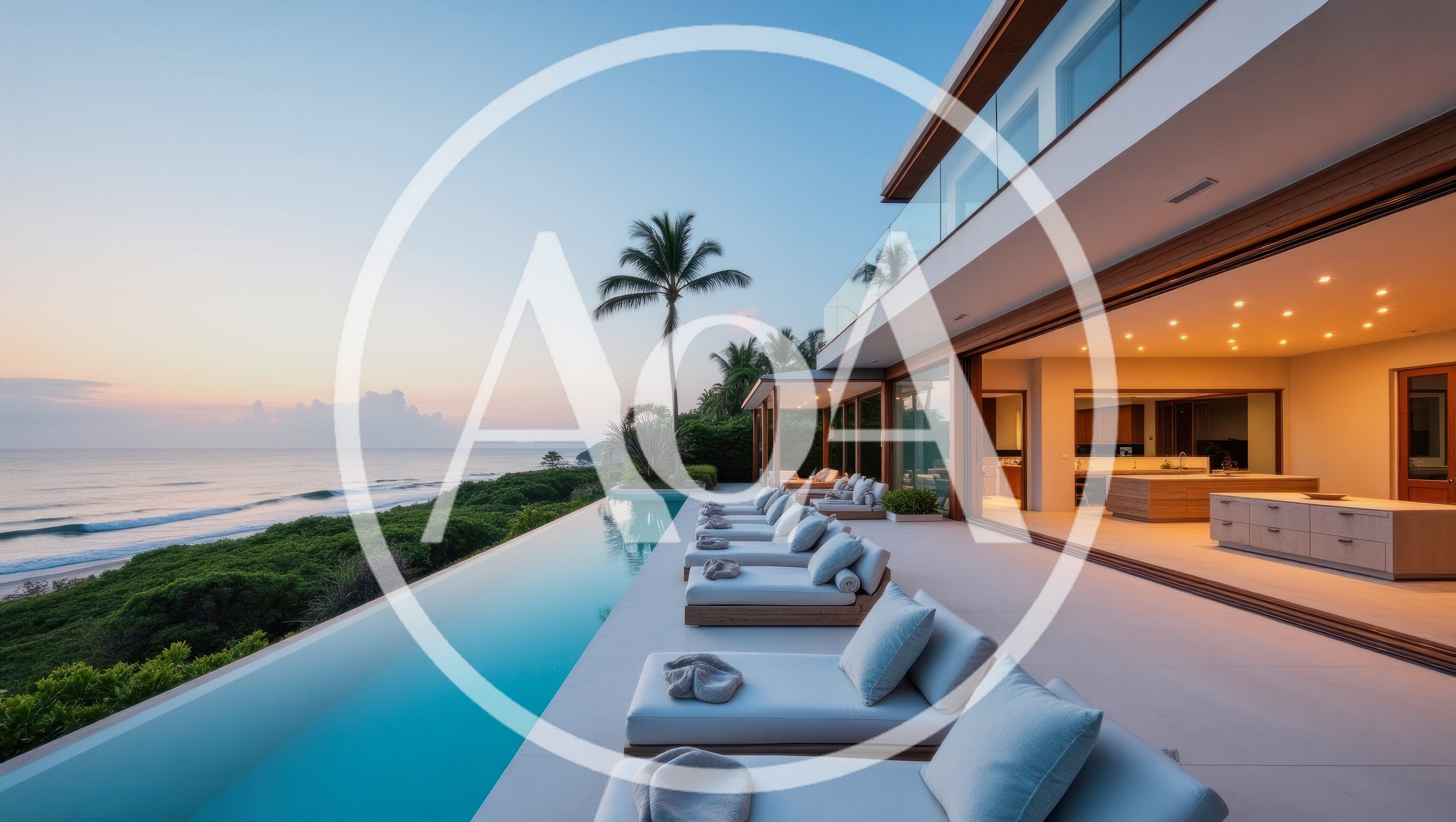Luxury Modern Villa With Infinity Pool At Sunset