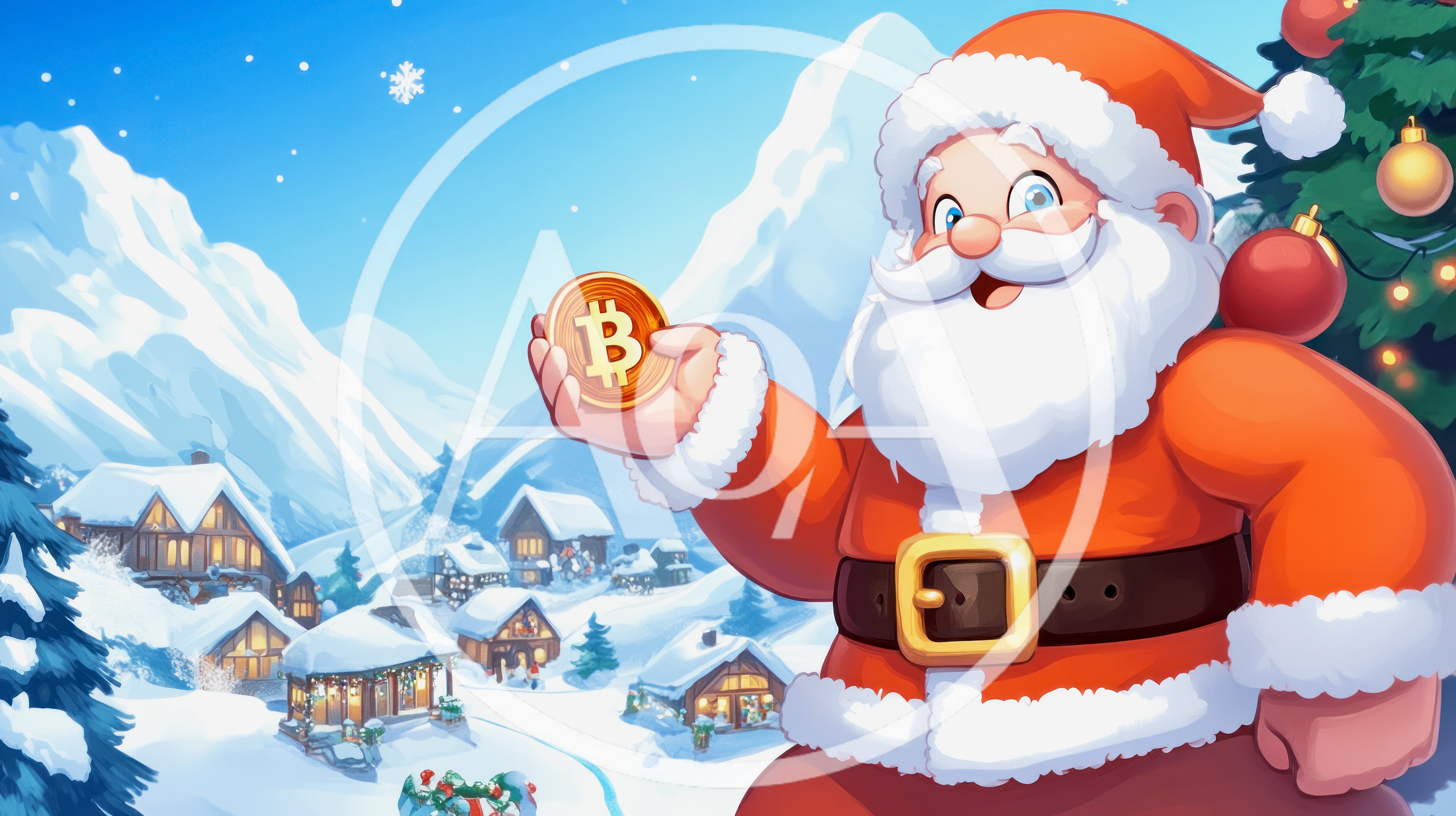 Santa Claus Holding A Golden Bitcoin Coin