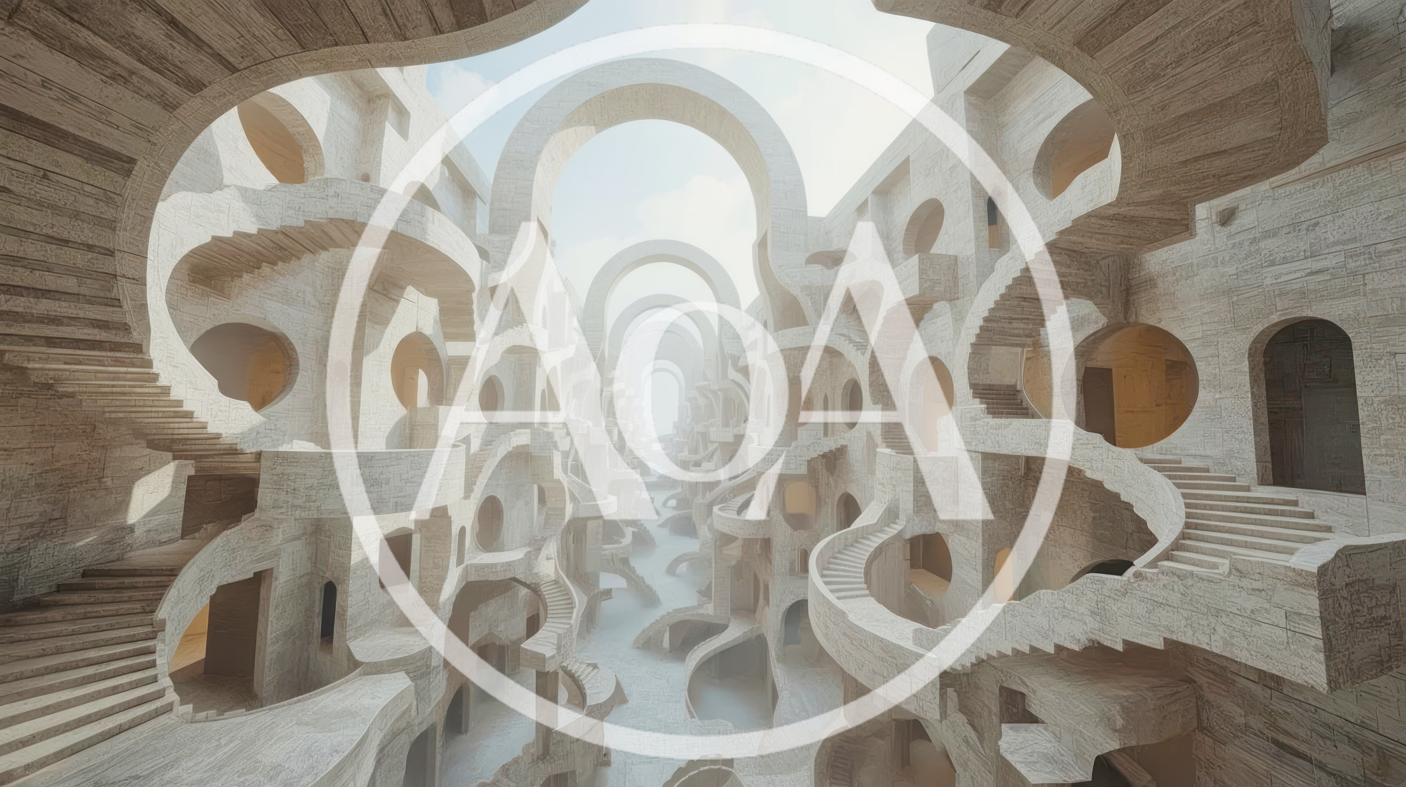 Surreal Architectural Structure With Intricate Staircases And Arches