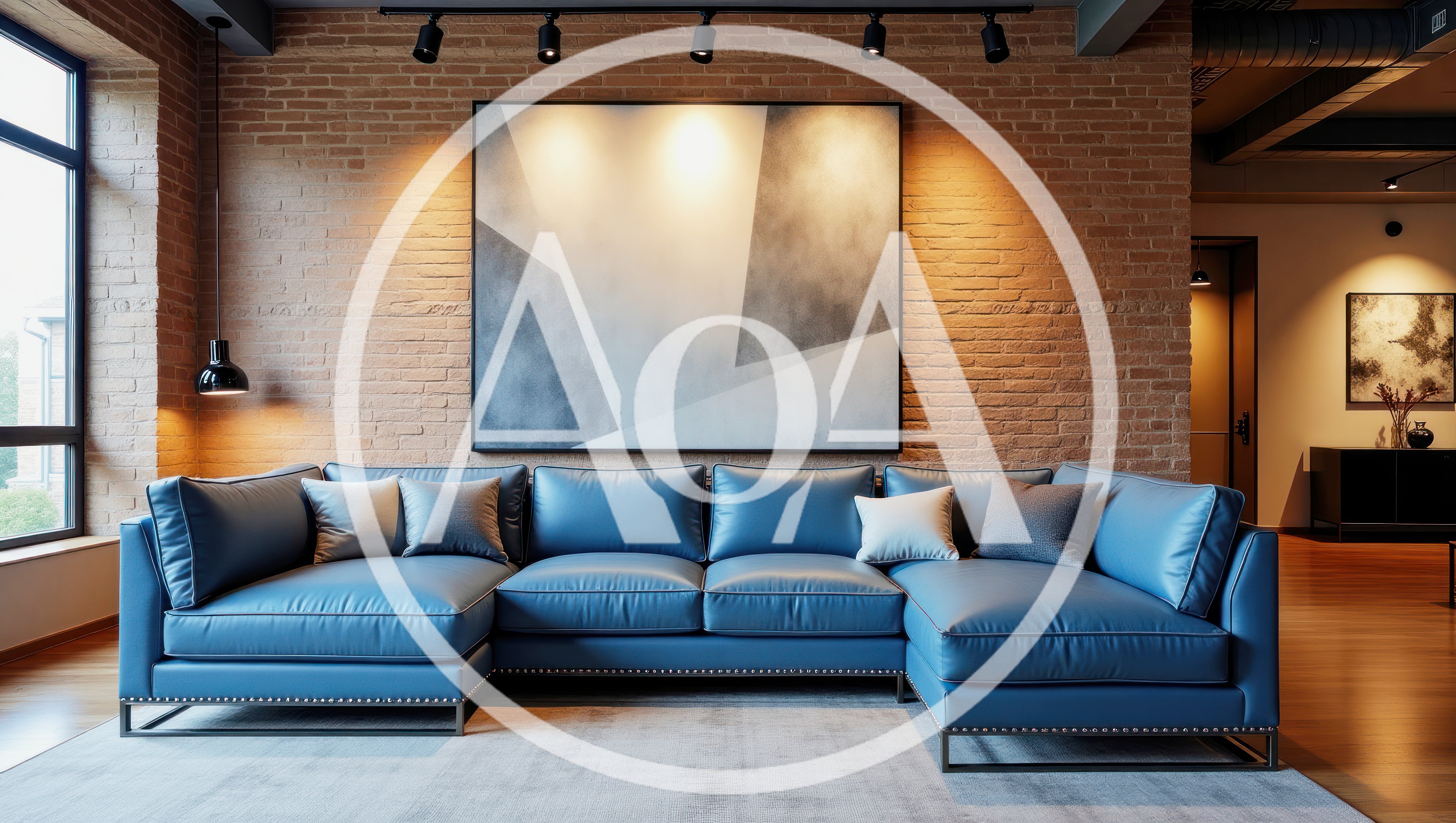 Modern Living Room With Blue Sectional Sofa