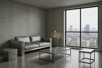 Modern Minimalist Living Room With Concrete Walls
