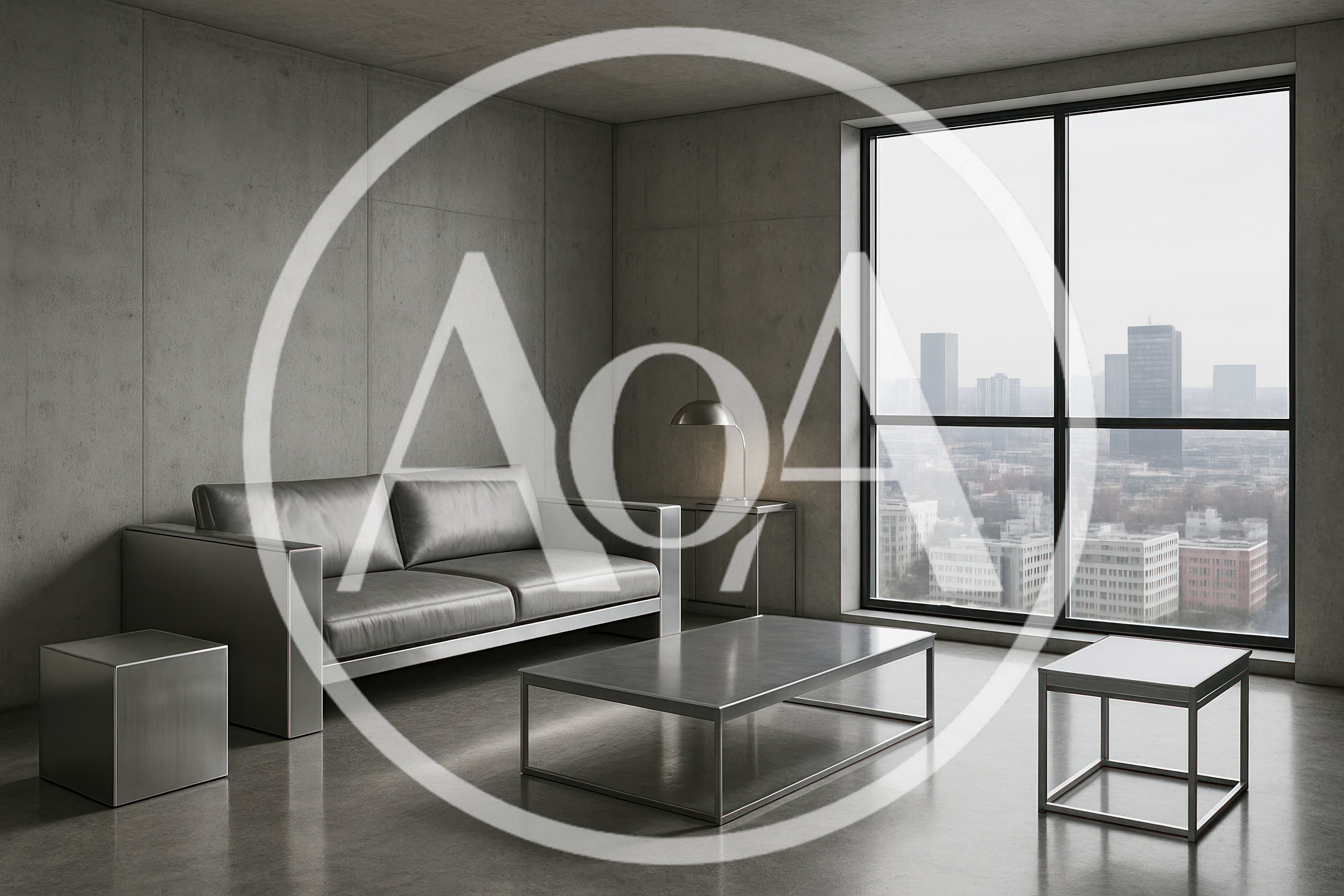 Modern Minimalist Living Room With Concrete Walls