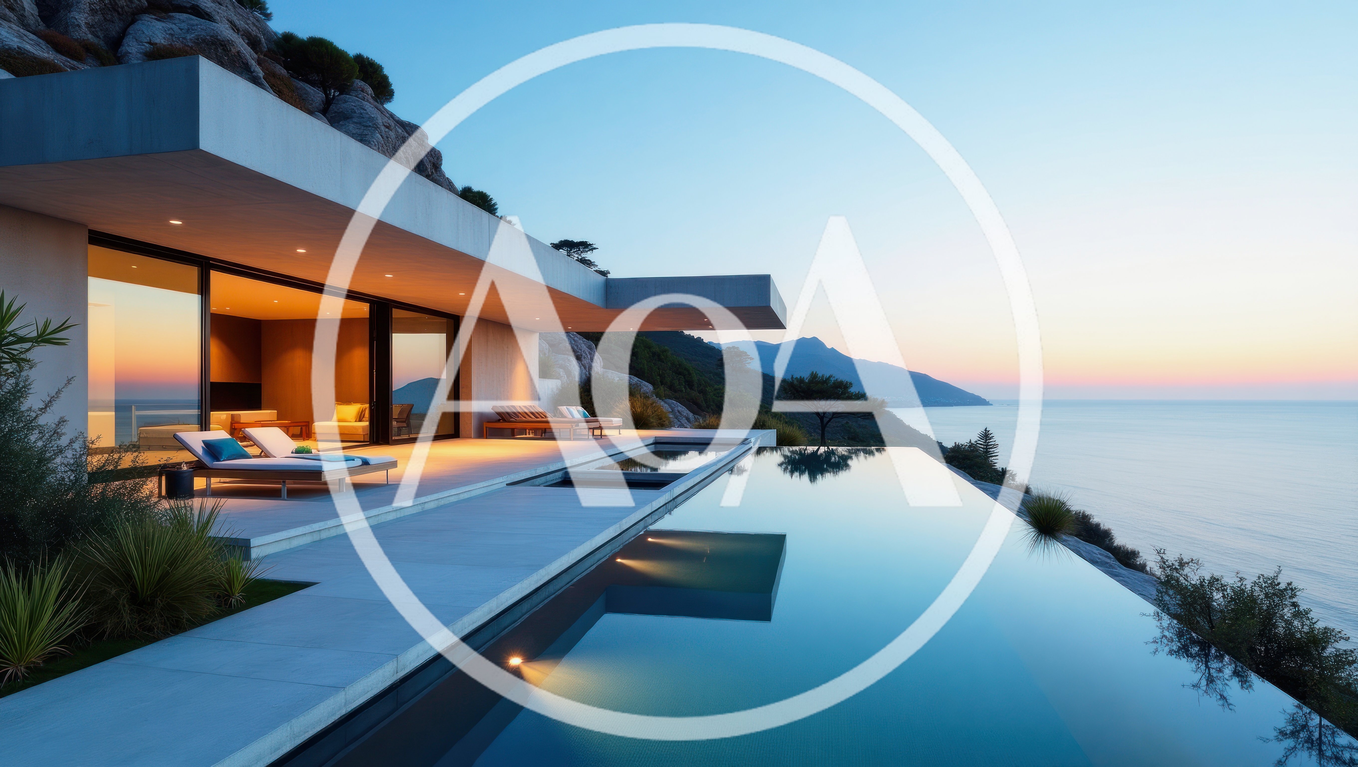 Modern Luxury Villa With Infinity Pool At Sunset