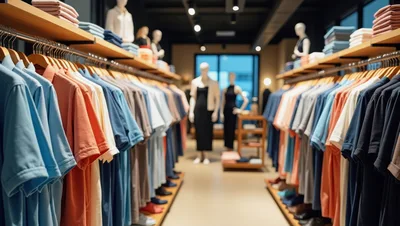 Clothing Store Interior With Rows Of Apparel