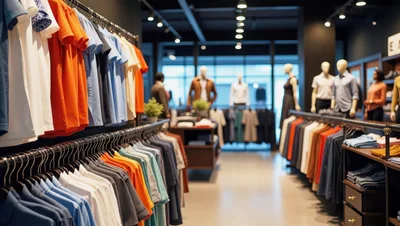 Clothing Store Interior With Apparel On Racks