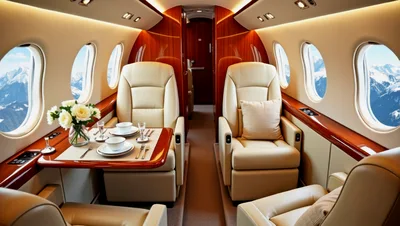 Luxury Private Jet Cabin Interior With Dining Table