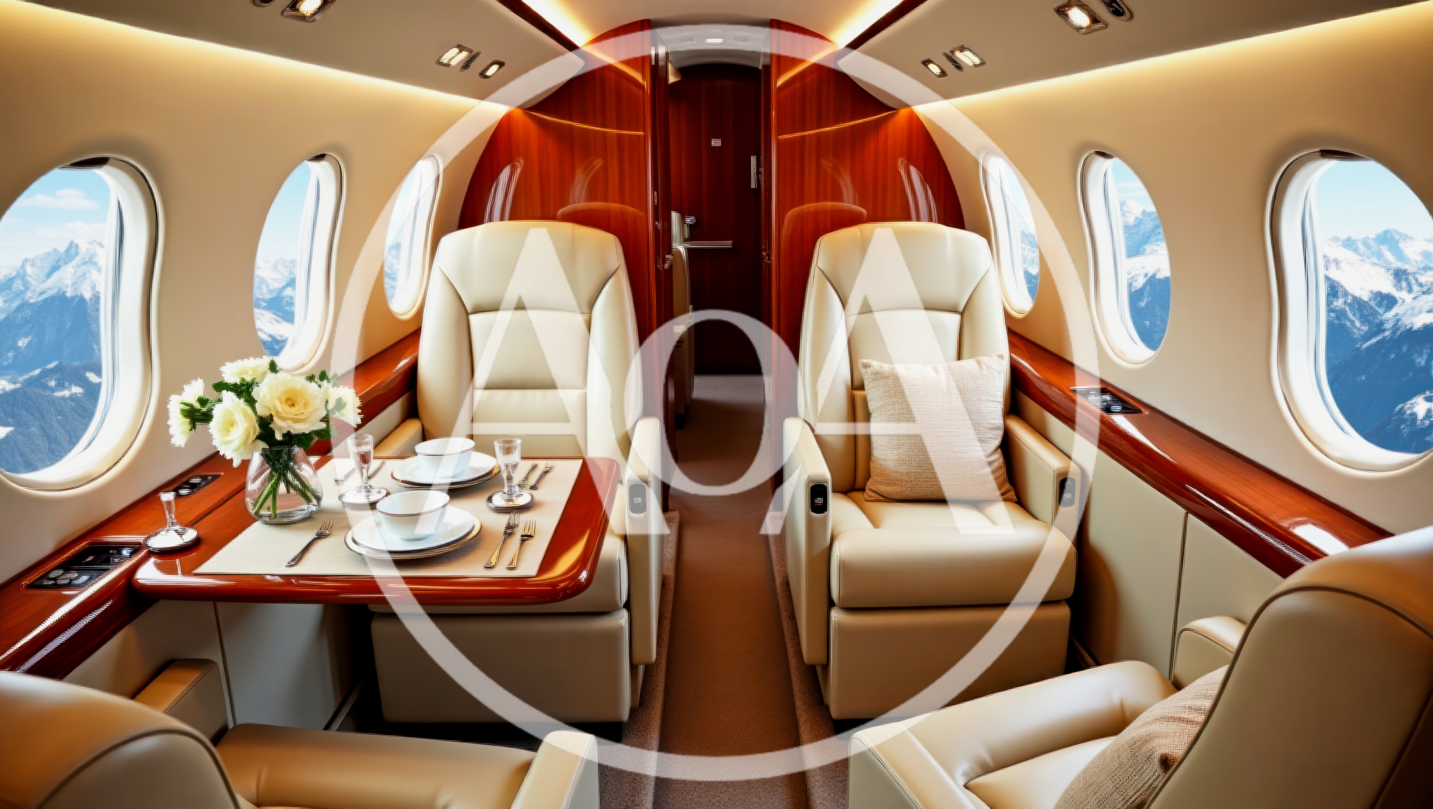 Luxury Private Jet Cabin Interior With Dining Table